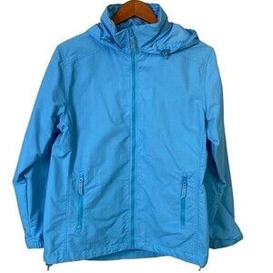 Lands End Hooded Rain Jacket Packable Lightweight Nylon Mesh Lining Outdoor